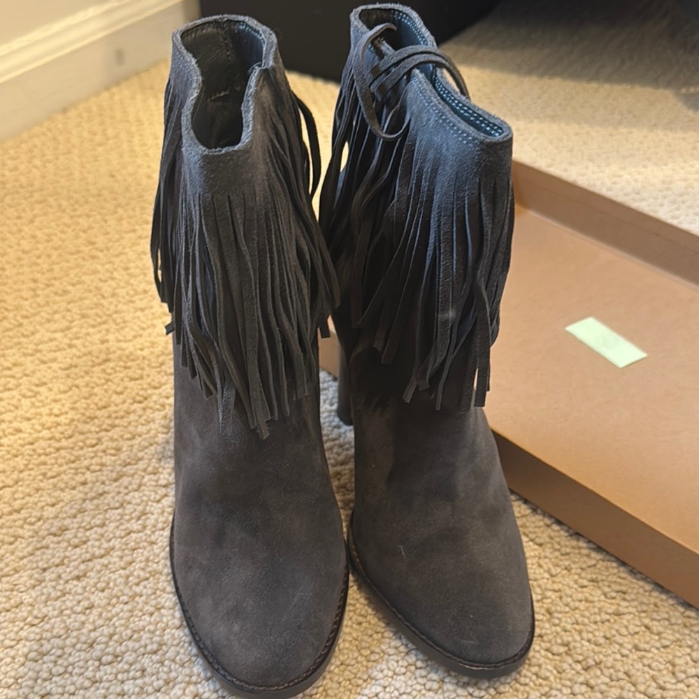 Joie Gray Ankle Booties with Fringe